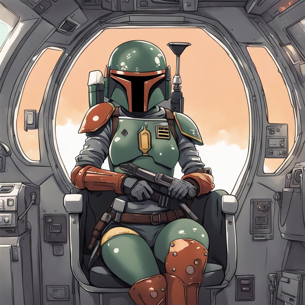 female boba fett sitting in spaceship