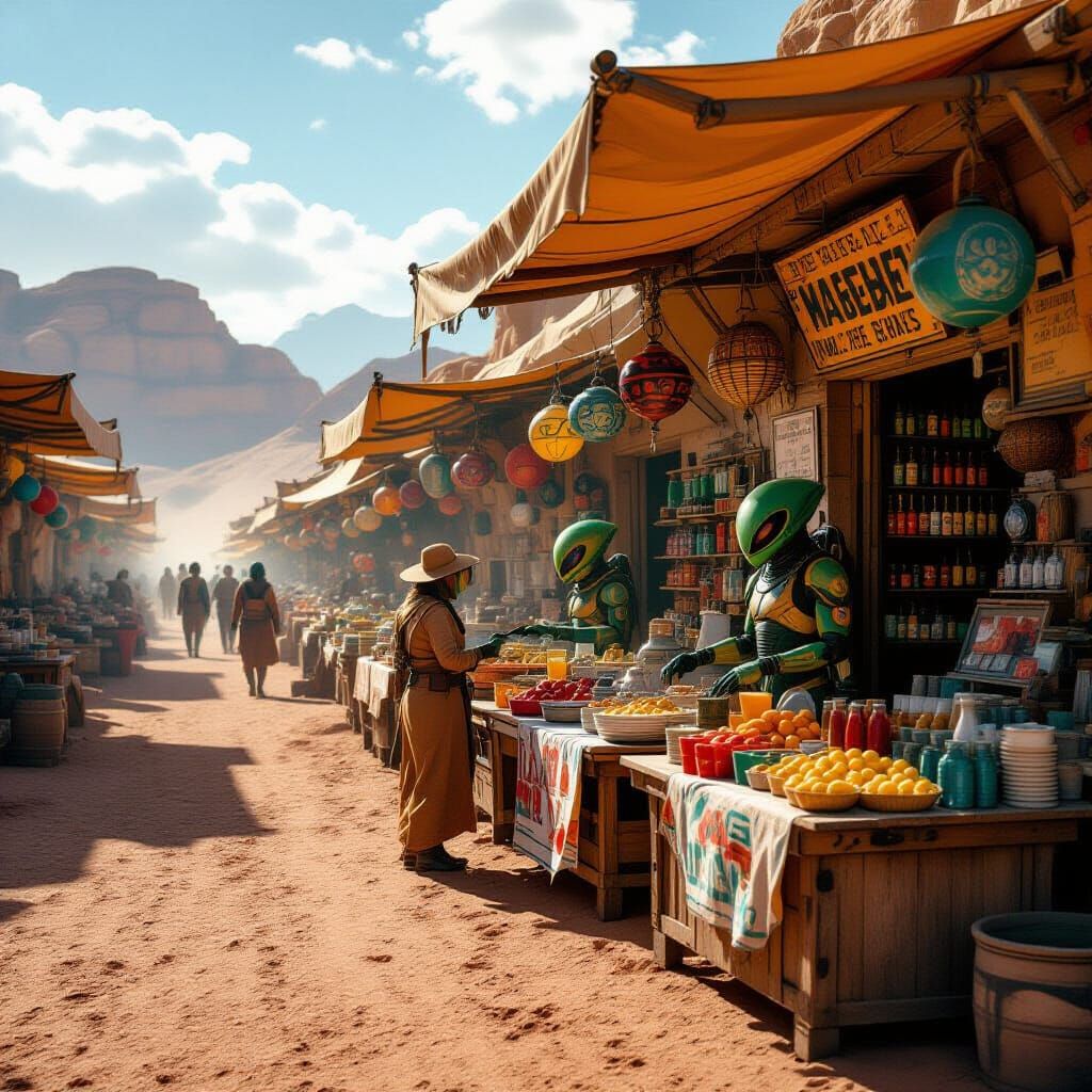 Outdoor market in desert planet  by @Ryota Muranaka