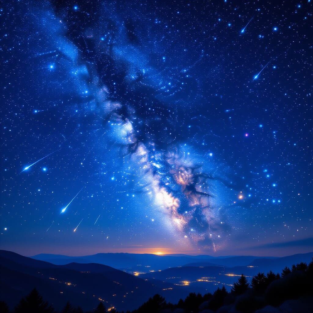 Shooting Stars Fill Dramatic Night Sky