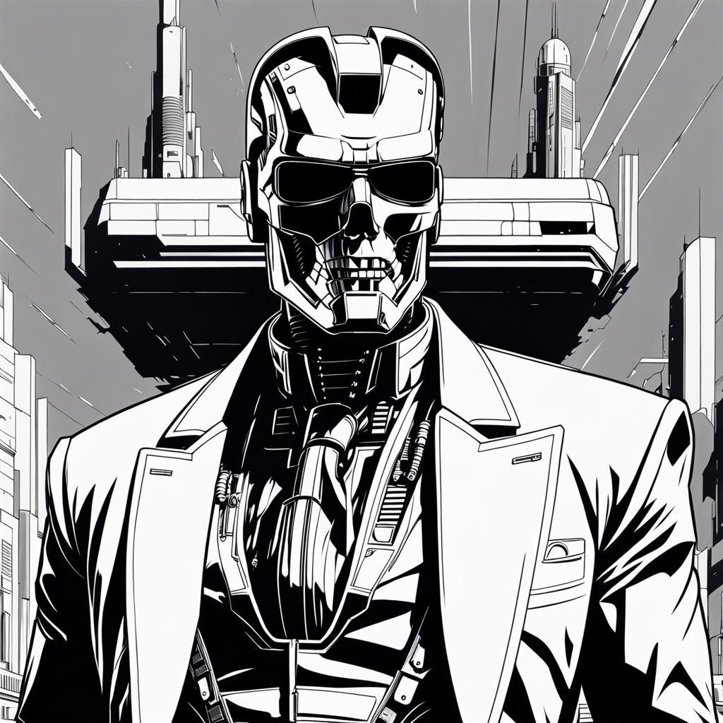 Simple (black and white:1.5) line art of a retro sci fi dama...