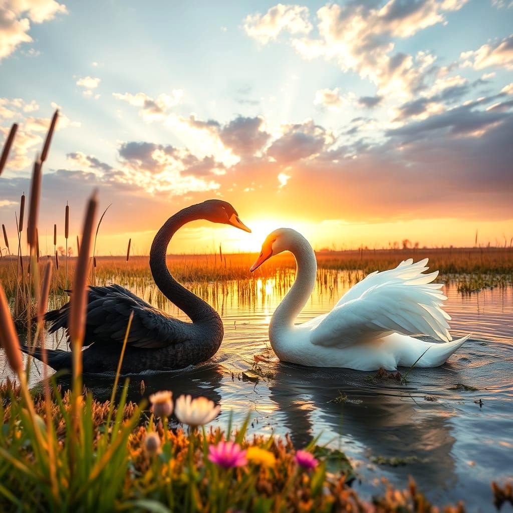 Black Swan And White Swan  by @Danio