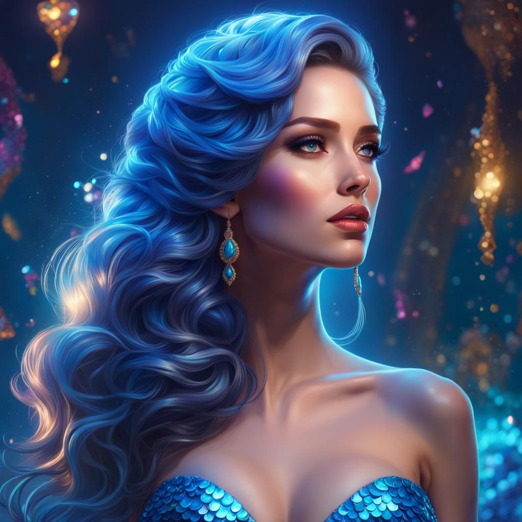 Fluorescent Blue Mermaid - AI Generated Artwork - NightCafe Creator