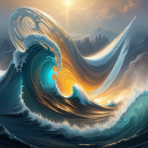Colossal Wave Reveals Miniature World in Golden Hour Light