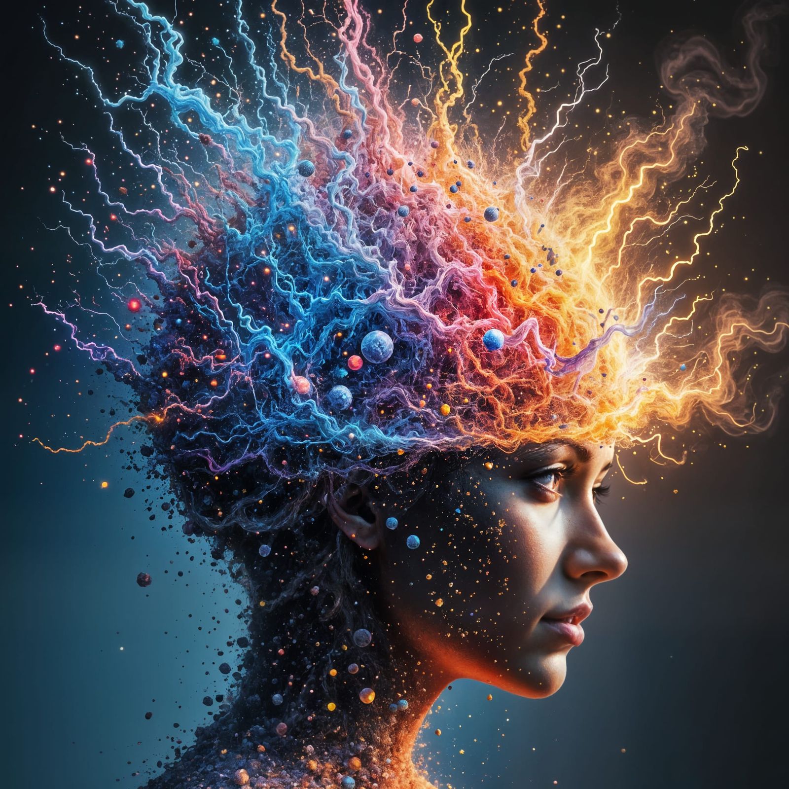 <lora:AbstractReality2:1.0> Colour double exposure of rainbow shoot out of the brain