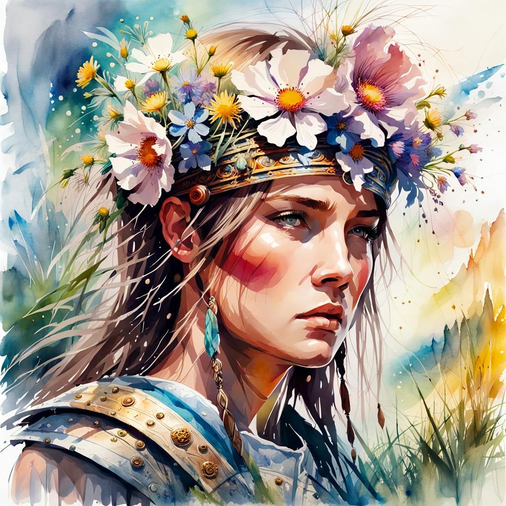 Fantasy Roman Warrior in Digital Watercolor Illustration