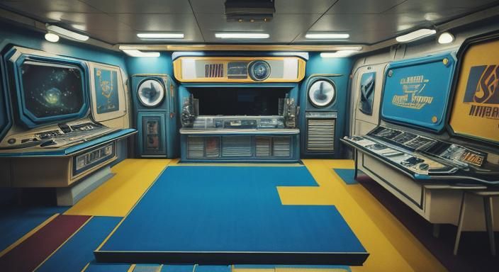 "Scene from a Candid surreal 70's Technicolor scifi sitcom",...