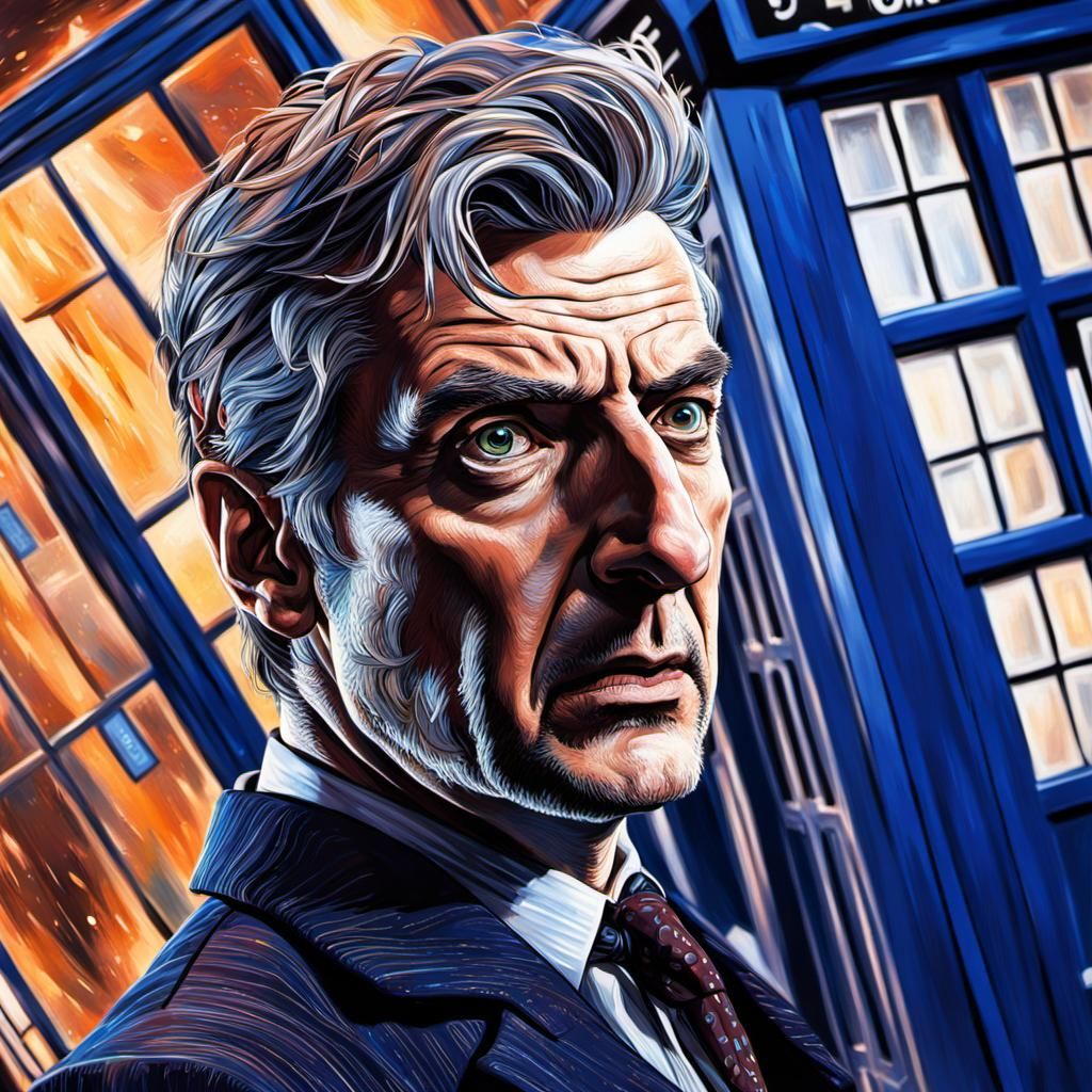 Young Doctor Who in TARDIS: Hyperrealistic Splash Art