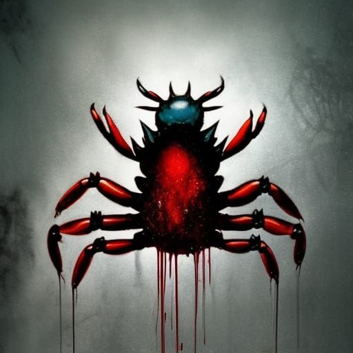 A guy, cheater, has crabs on his wing wong; dark horror conc...