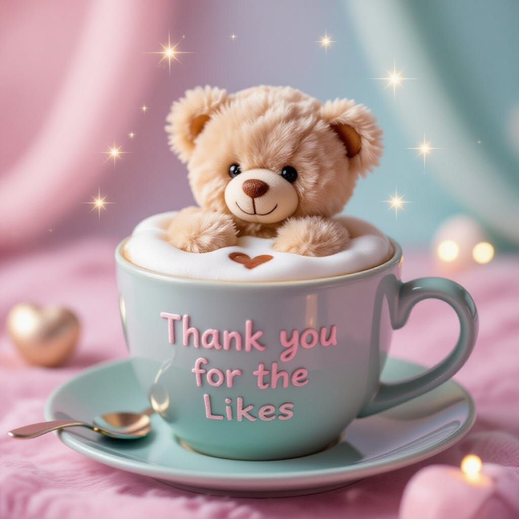 Cute Teddy Bear Hugging Cocoa with Hearts