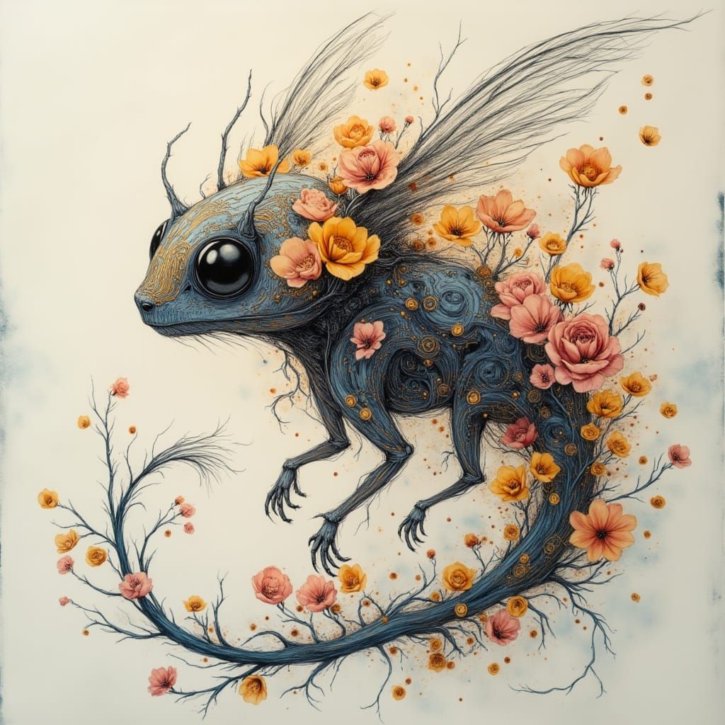 <lora:Macro Circuit Wash:1.0> circuit board botanical ink wash creature