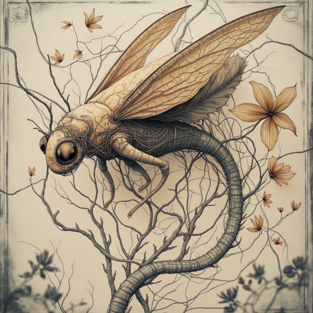 <lora:Macro Circuit Wash:1.0> circuit board botanical ink wash creature