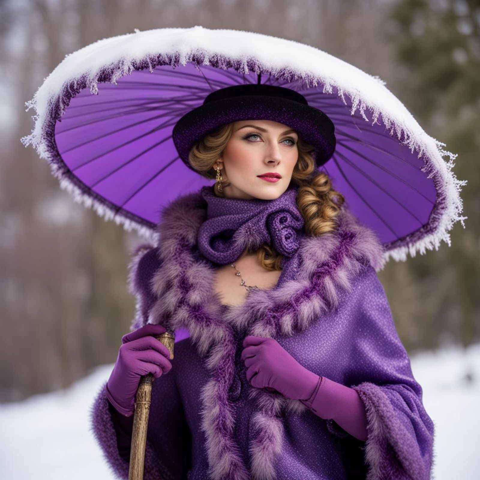 red stag drinking hills river snowing AI Generated Artwork