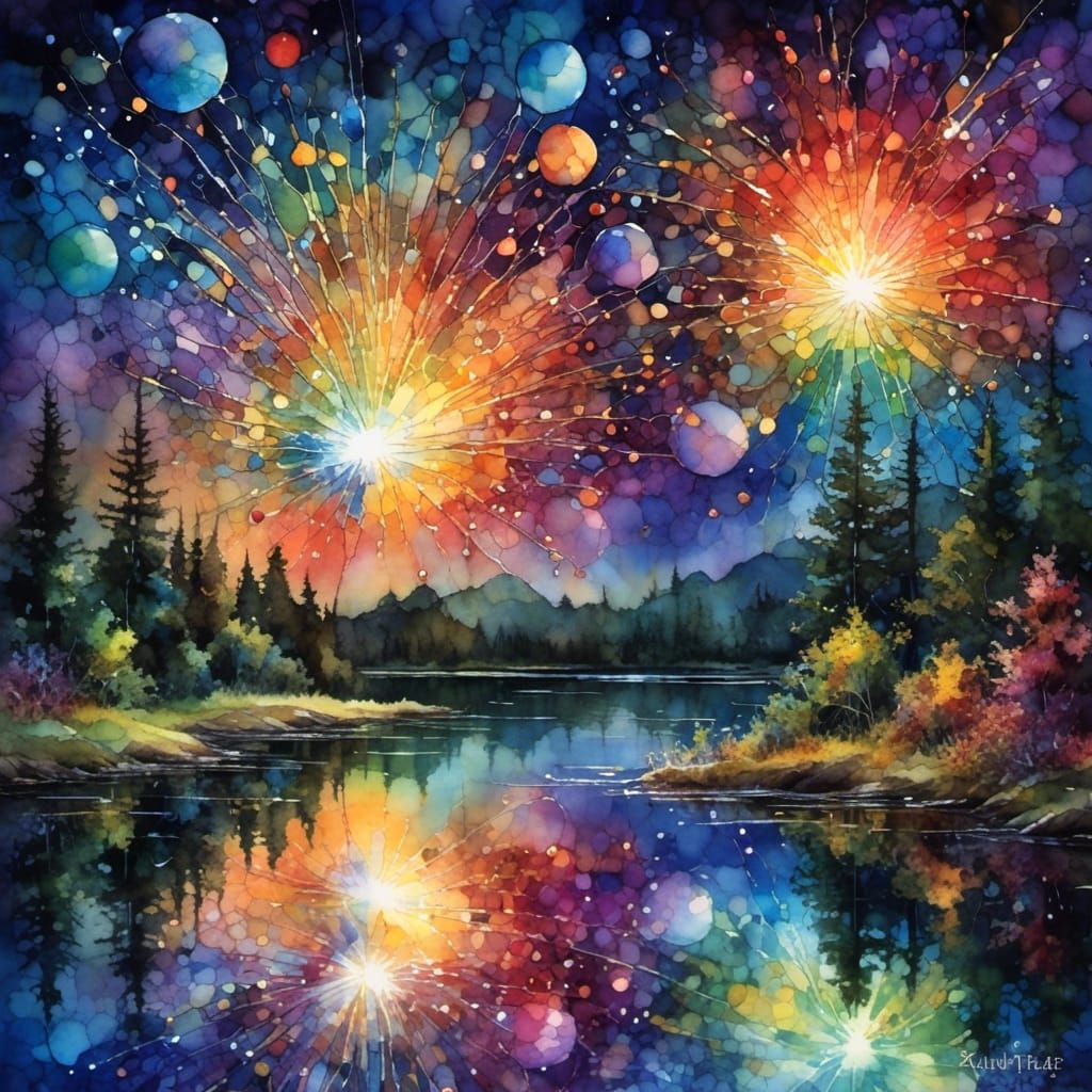 fireworks at night  by @bonnie