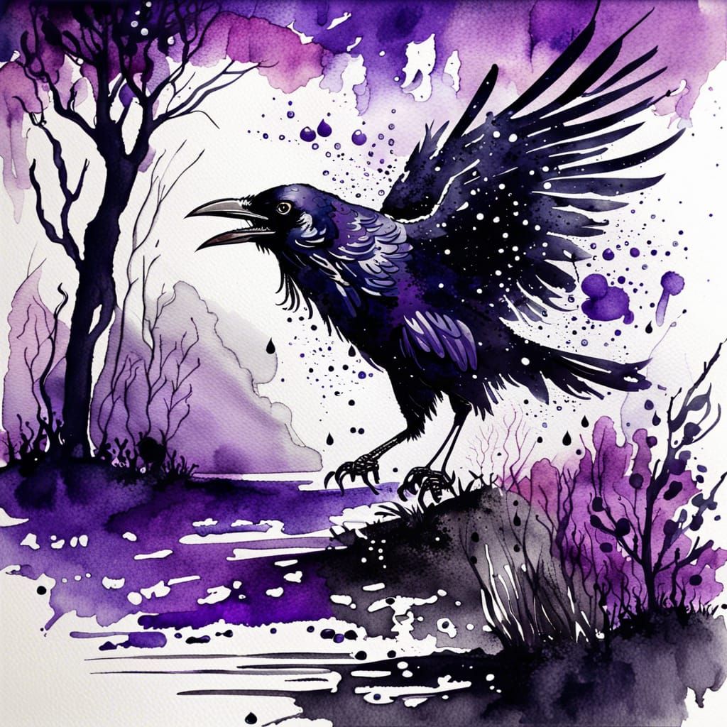 Watercolour Raven