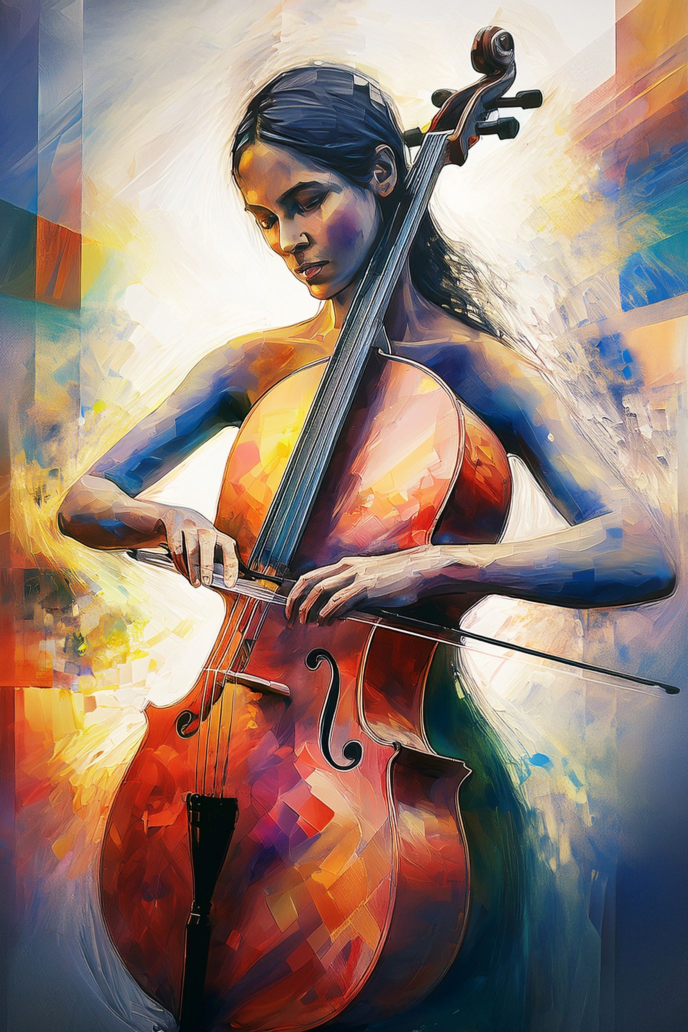 A dynamic, cubist portrait of a woman