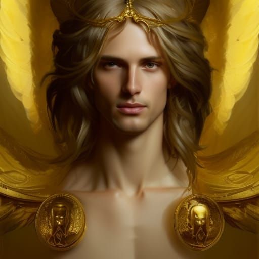 Extravagant ethereal Victoria secret angelic male model gold...
