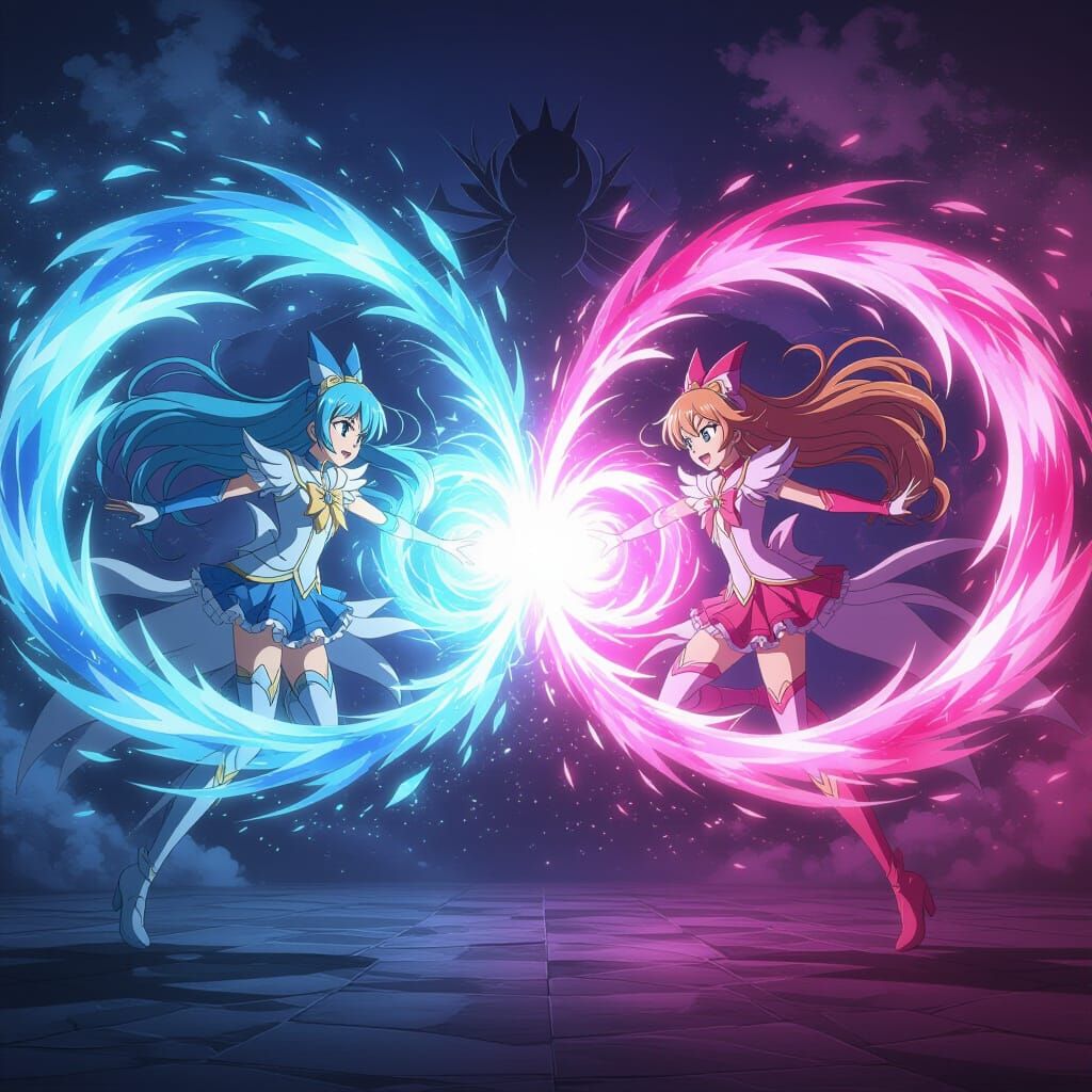 Anime Magical Girls Unleash Energy Vortex Attacks