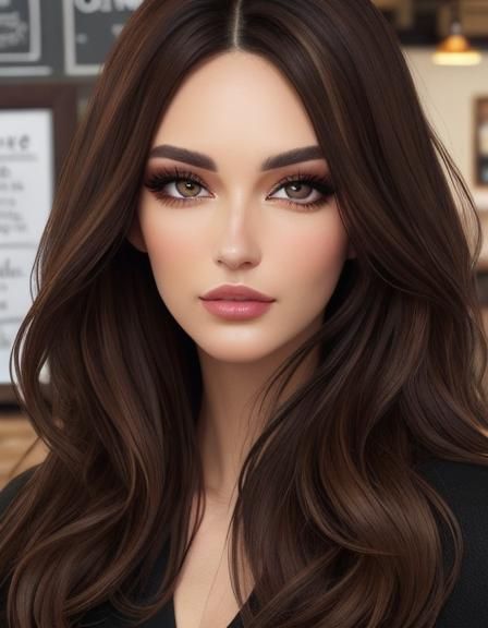 Beautiful Brunette, busy coffee shop