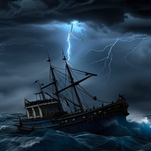 Pirate ship in the stormy sea