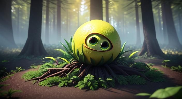 Create a surreal 3D rendering of an Omega Mart Lemon Monster...