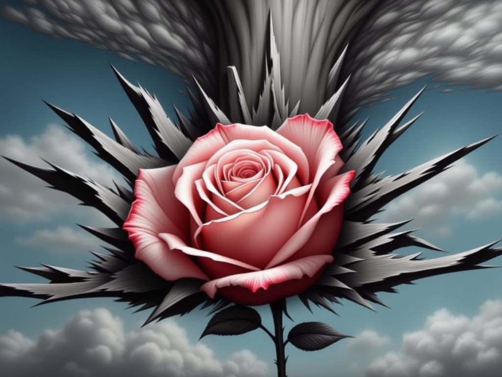 <lora:Red Roses:1.0> A Red Rose stand out  as emotions in against graphite grayscale  of forced  identity, she dances in freedom