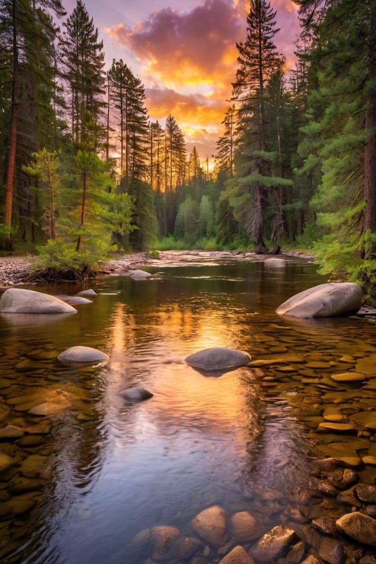 Golden Currents: Nature's Twilight Symphony