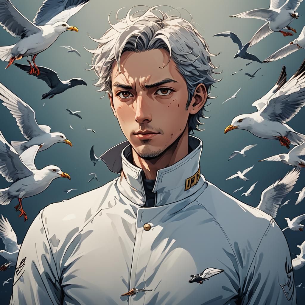 portrait of seagull man hybrid