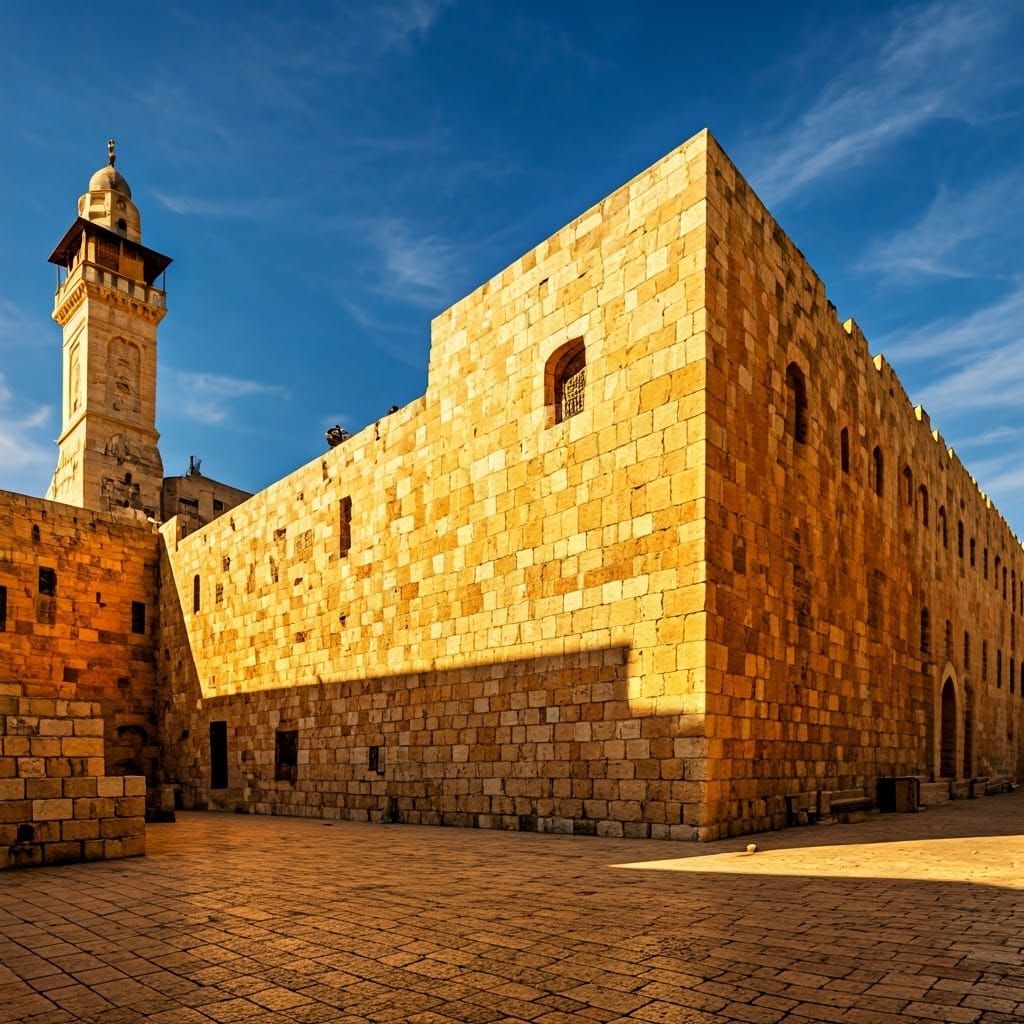 Temple in Jerusalem Shining with Golden Light and Intricate....