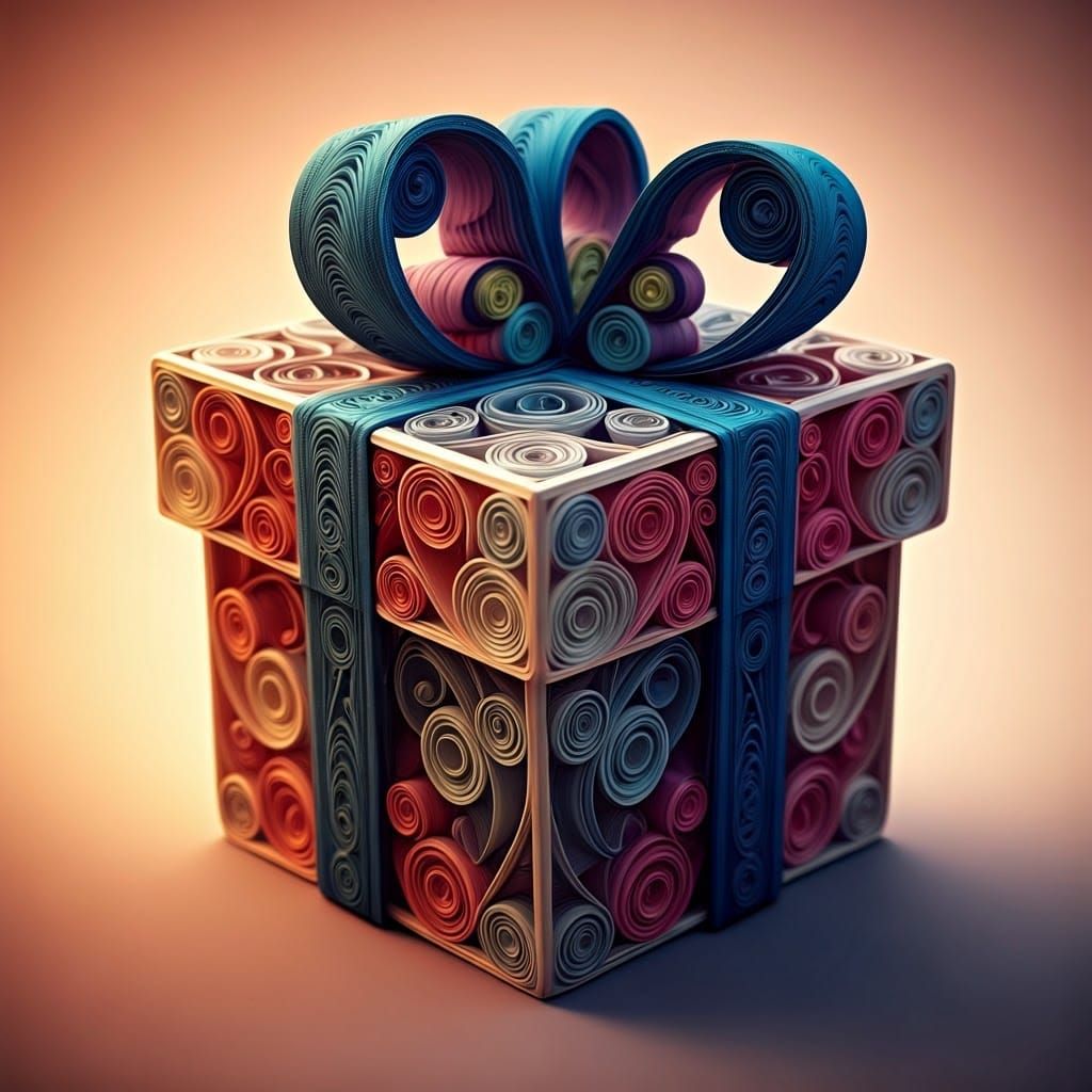Vibrant Quilling Gift Box in Whimsical Fantasy Style