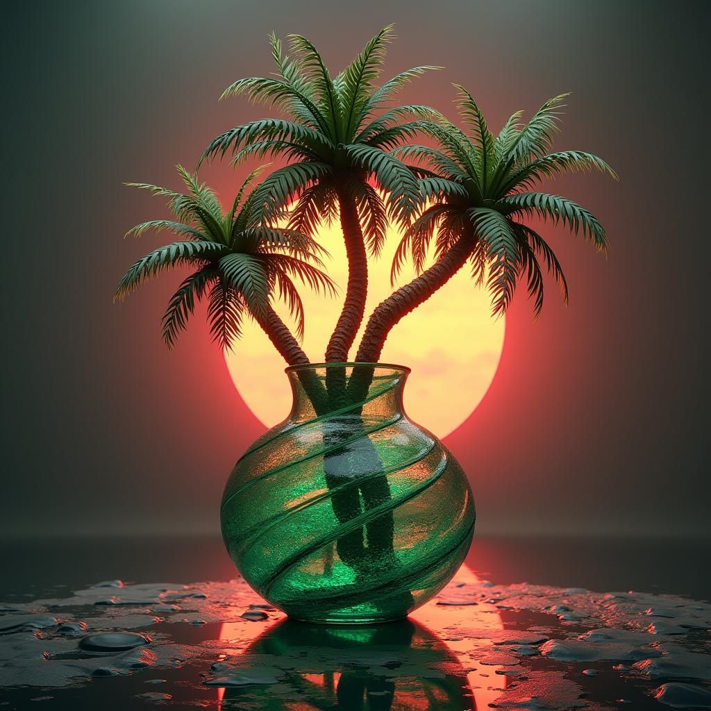 Vase of palm trees