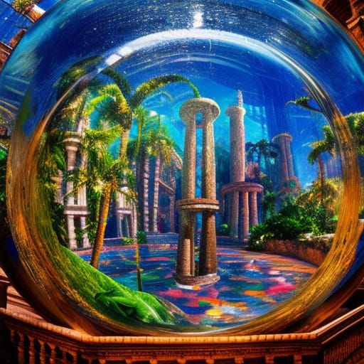 Lost city of Atlantis portrayed inside a giant marble.
