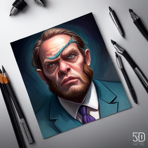 One eyed Ape in suit, 5d lighting, surreal fantasy art, deta...