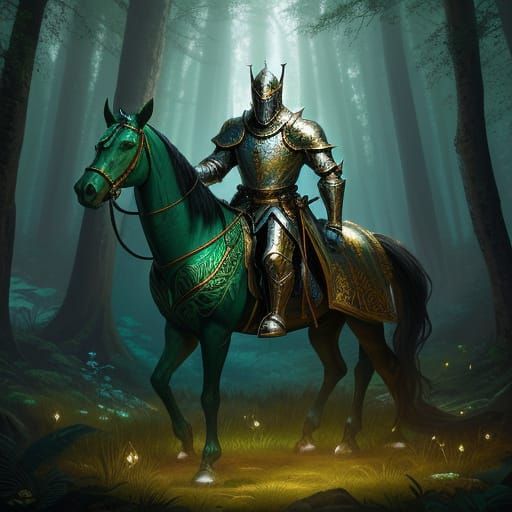 Knight With Glowing Sword In Magical Forest