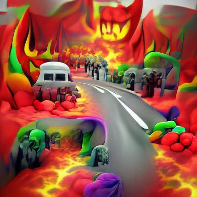 road to hell psychedelic pop art polished detailed painting ...