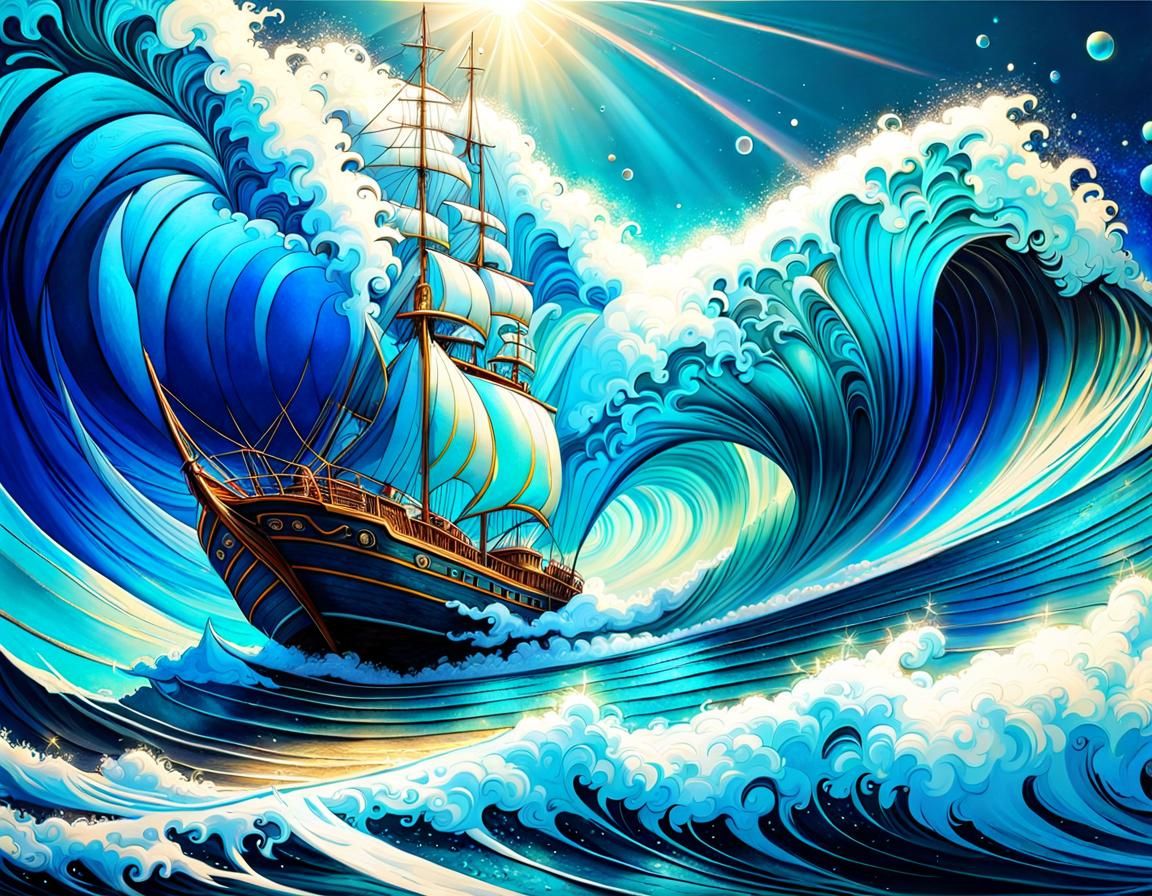 Ship in the Waves - AI Generated Artwork - NightCafe Creator