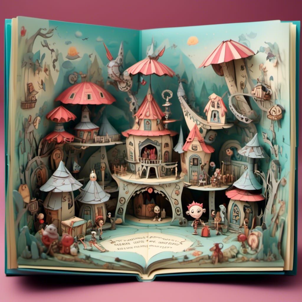 <lora:Pop-Up-Story:1.0>Pop up book, Arts and crafts in fairyland, Origami paper folds papercraft, made of paper, stationery, 8K resolution 6...