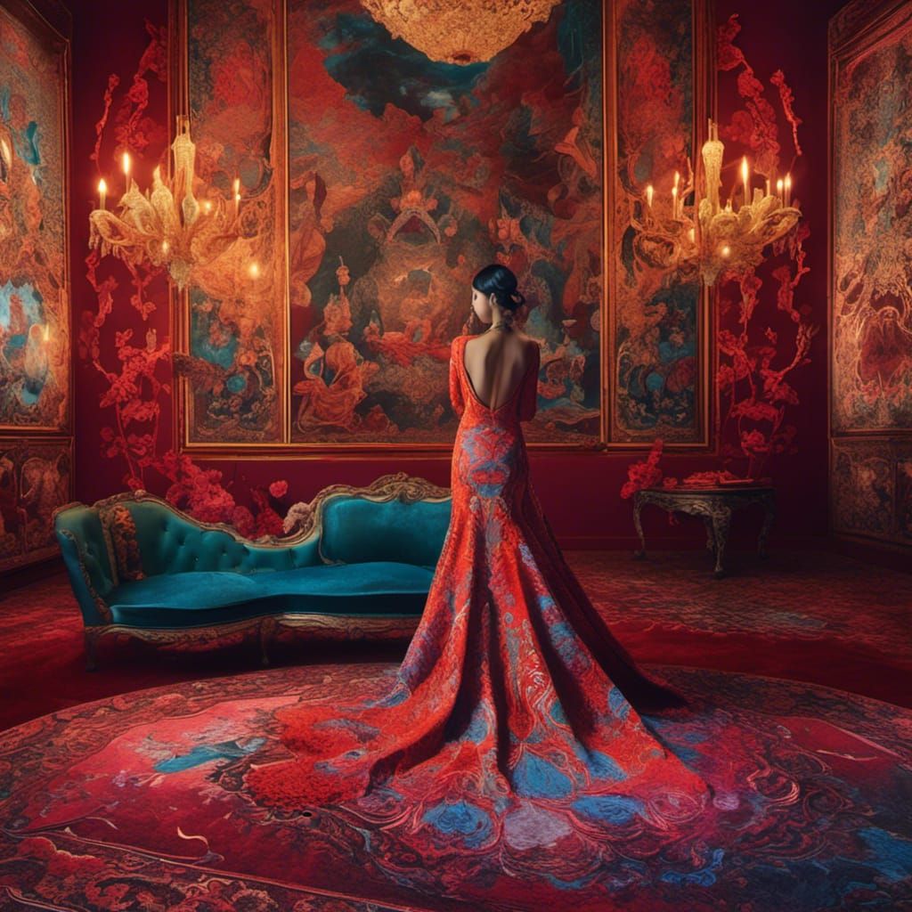 Elegant Dancer in Surreal Neon Landscape