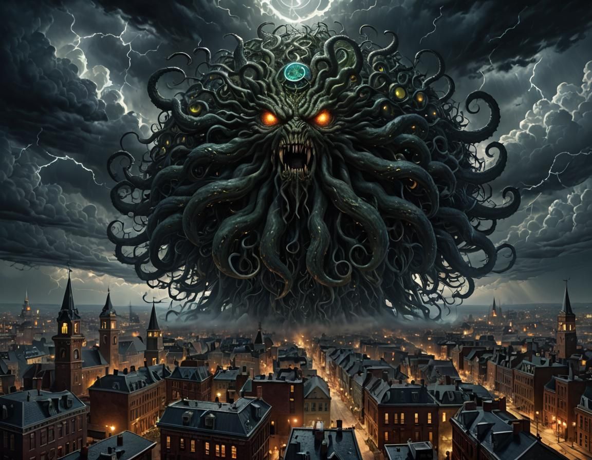 Storm clouds gather to consume. Azathoth stalks the skies in a ...