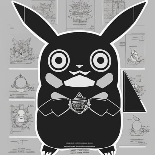 blueprint of mad pikachu pokemon sketch, black and white, plan, full ...