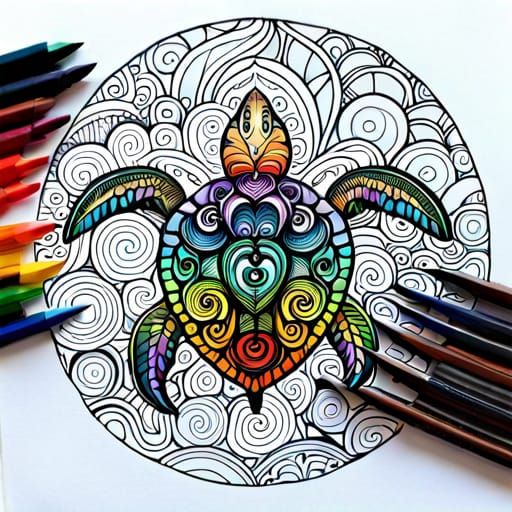 Rainbow Turtle Coloring Book  by @David Myers