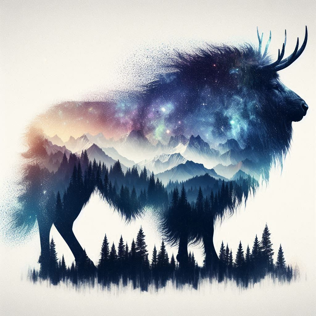 double exposure beautiful fantasy DALL-E 3 portrait landscape..