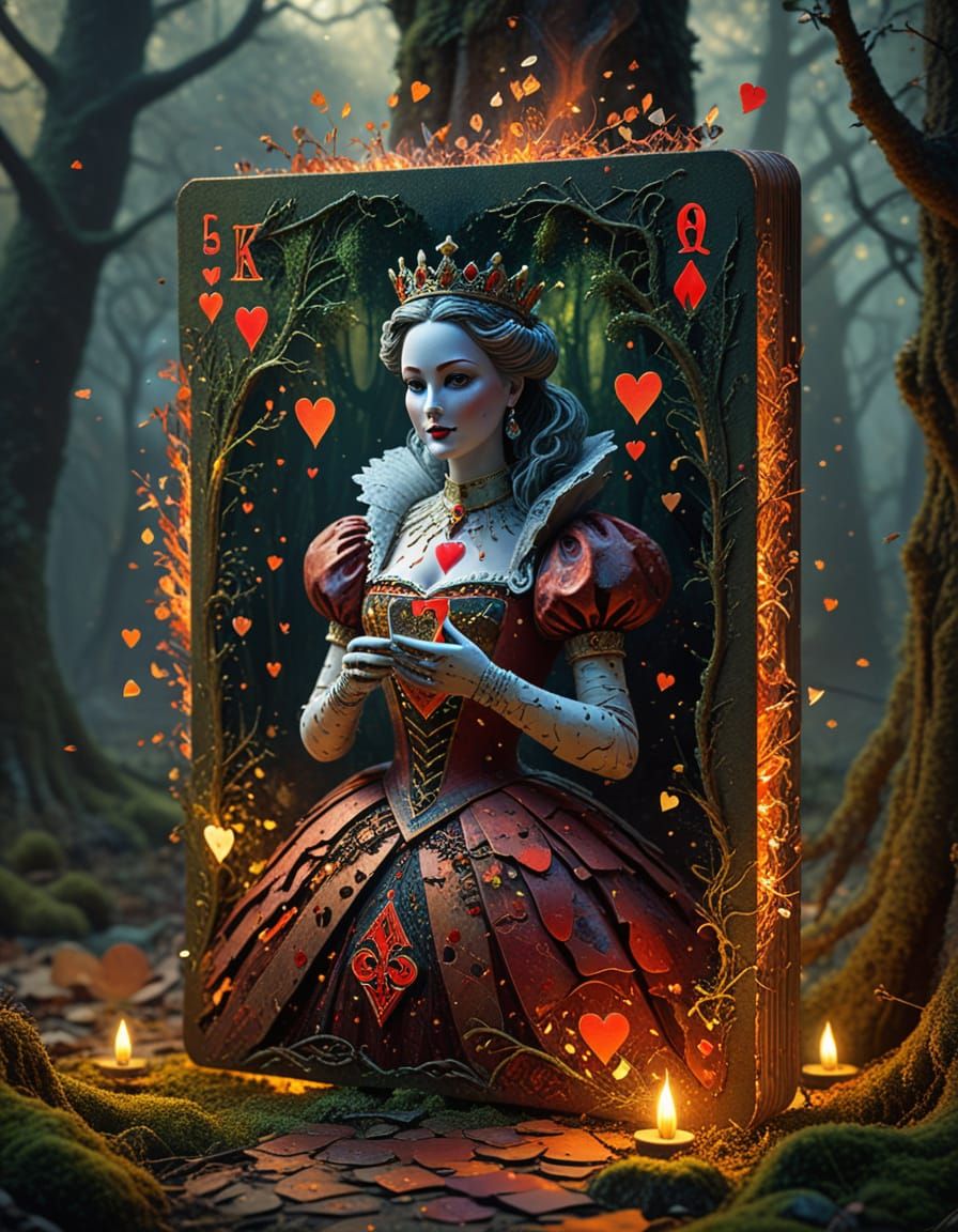 Mixed media. The Queen of Hearts playing card  by @MoonWolf