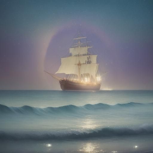 {
    "prompt": "A ship sailing over waves of sparkling glit...