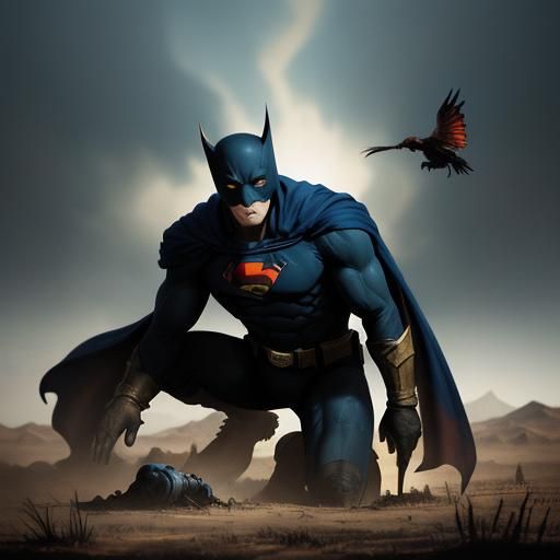 Exhausted Heroes in Desolate Landscape: Surreal Oil Painting