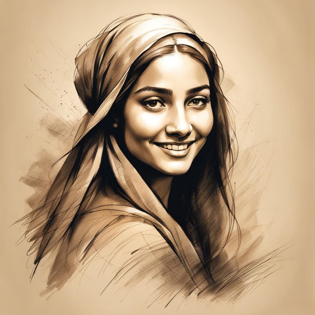 A young woman, bistre sketch #1 - AI Generated Artwork - NightCafe Creator