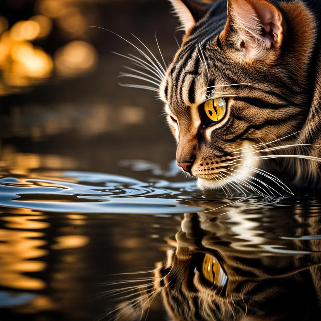 Cat looking for fish in the water  by @MargevonMarge
