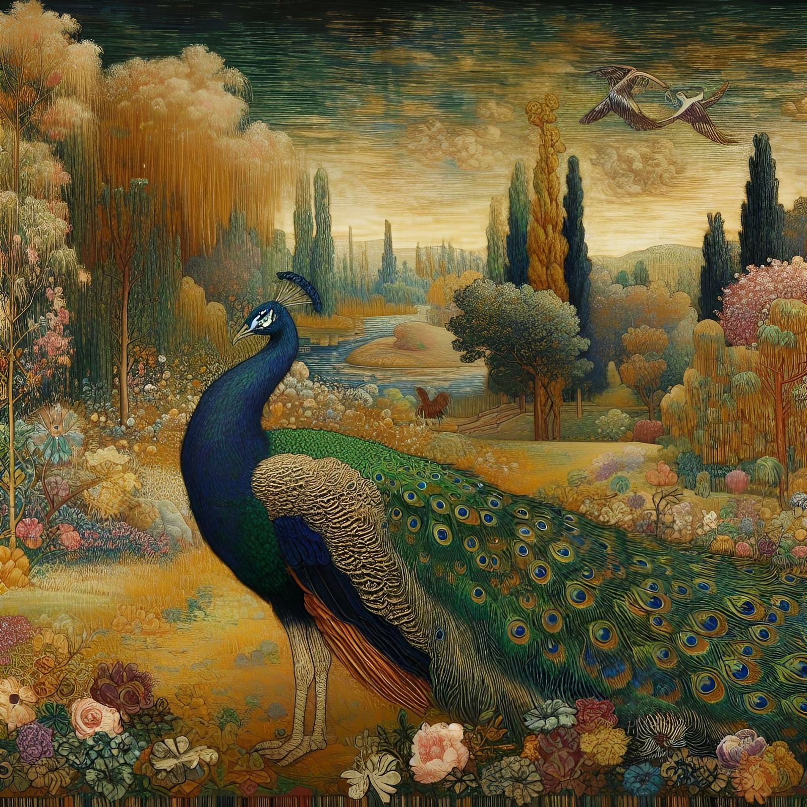 Faded Peacock Tapestry