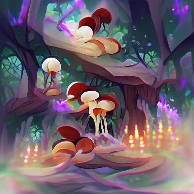 mushrooms in an enchanted forest