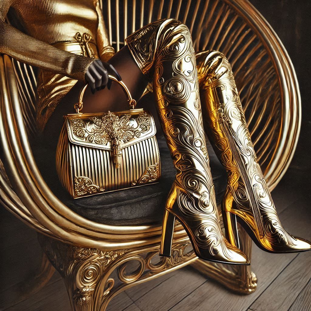 Golden bag and boots