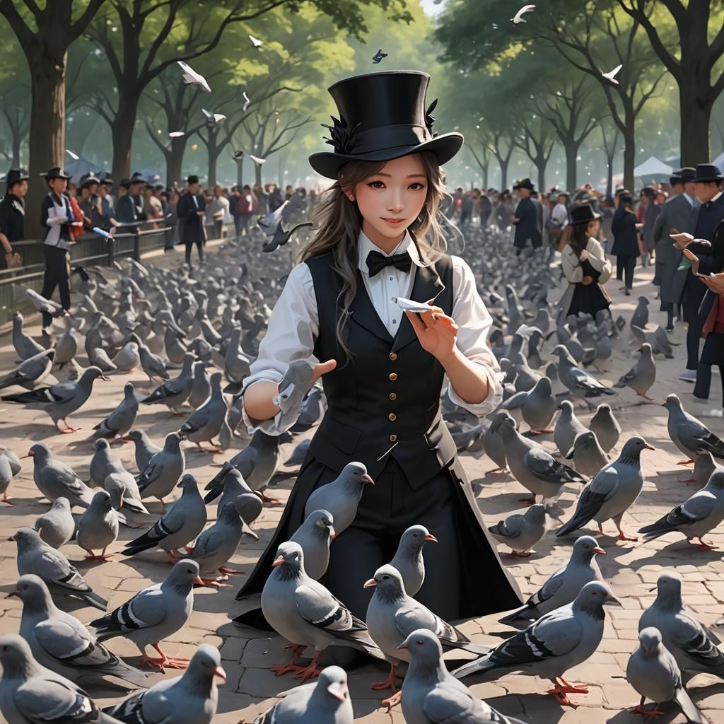 A female street magician